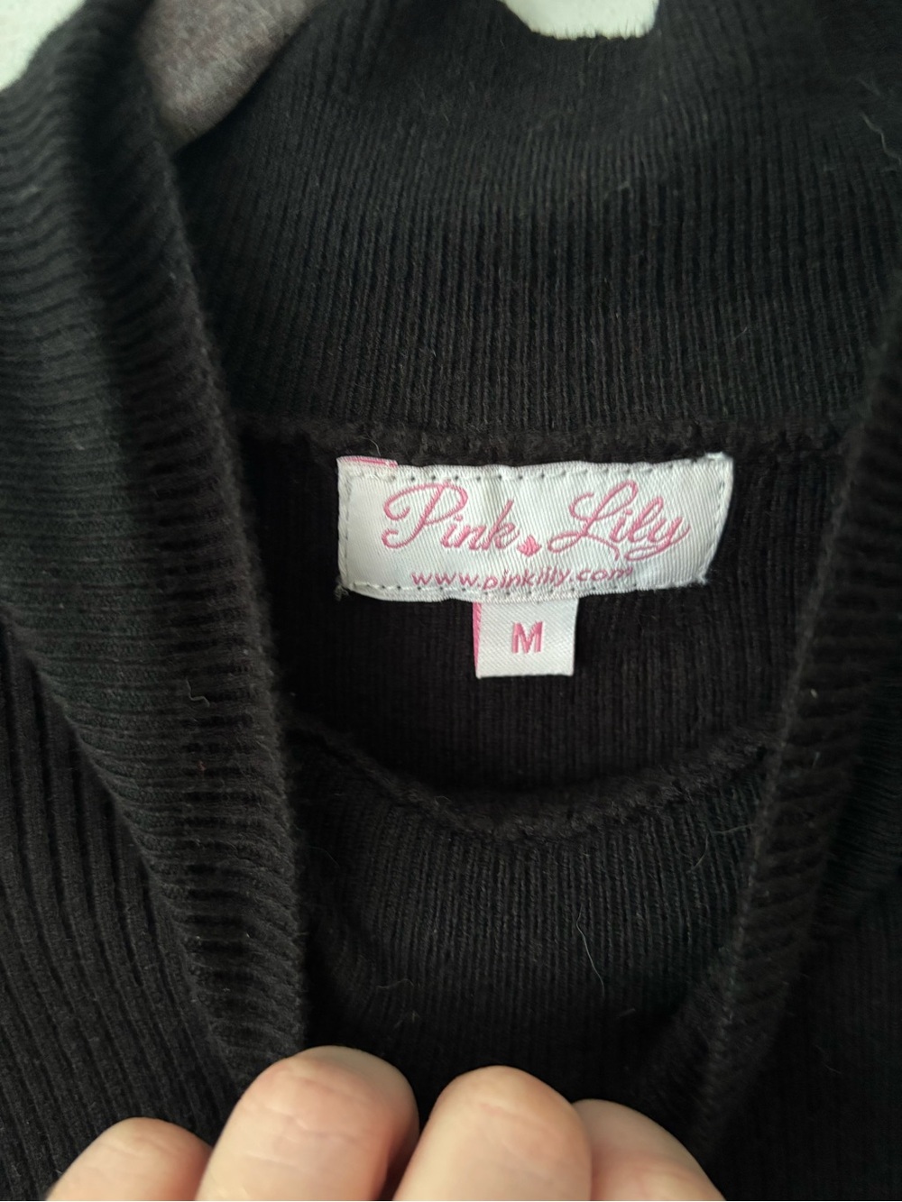 Pink Lily Black Ribbed Ruffled Mock Neck Sweater - Picture 6 of 6